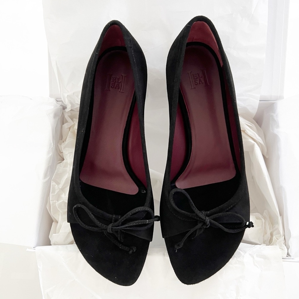Helsa Maja Sandal Black Suede Peep Toe Kitten Heel Pumps 39.5